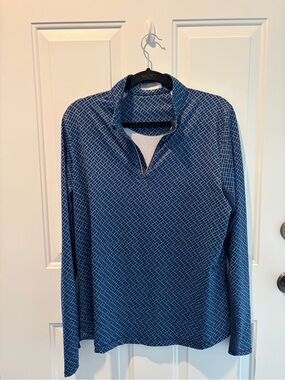 Callaway Women's Blue Geometric Print Quarter Zip Golf Pullover with Vented Arms
